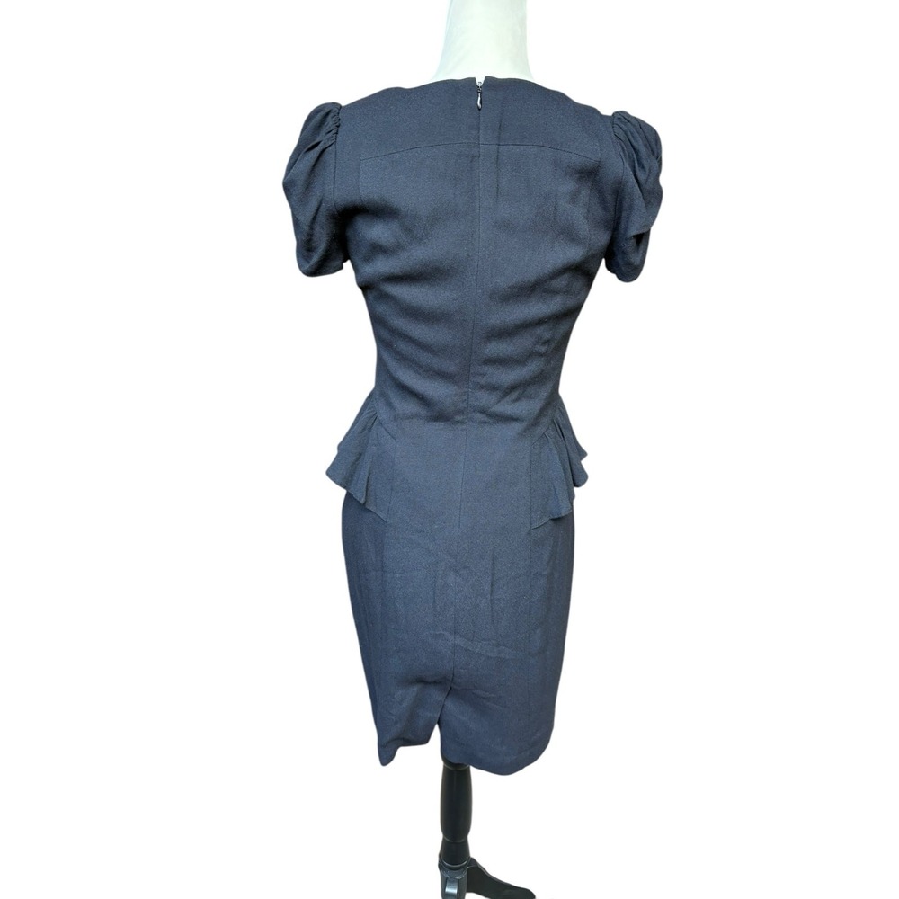 Rebecca Taylor Black Daria Peplum V Neck Fluttler Sleeve Mini Dress - 4 - Picture 5 of 8